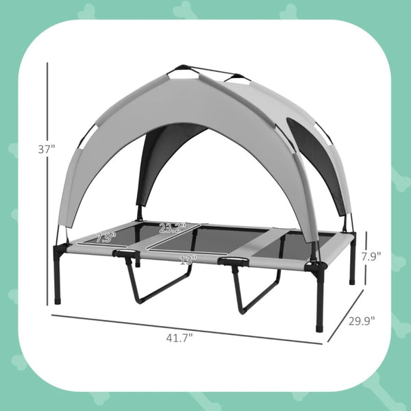 English Elm Raised Canopy Dog Bed Outdoor Elevated Mesh Frame with Uv Shield and Carry Bag T3971P455982