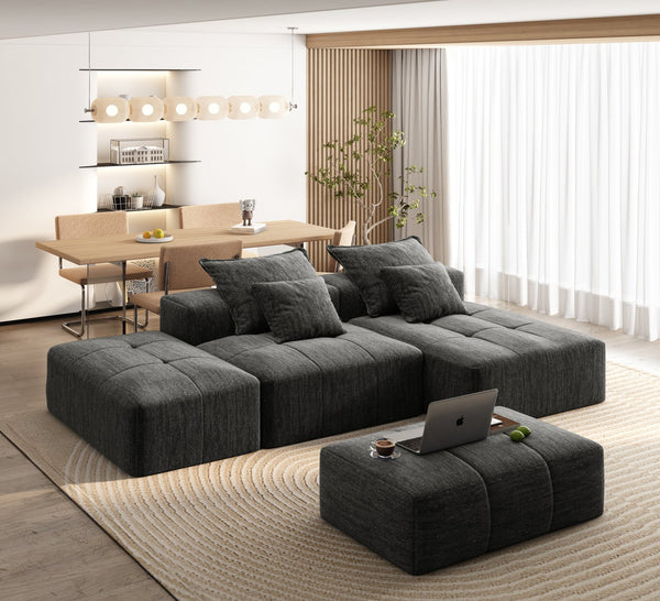 English Elm Modern Oversized Modular Sectional Sofa With Ottoman & Chaise, Soft Chenille Fabric & 4 Pillows W1885S00058