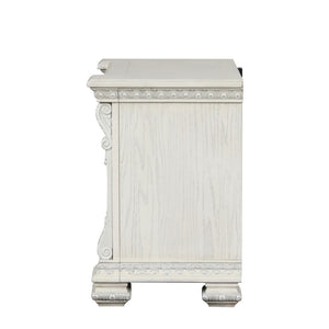 English Elm Ornate Silver Molding Nightstand with Usb Charging Dovetail Drawers Bedroom Storage White B2741P431064