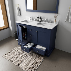 English Elm Navy Blue Double Bath Vanity With Cultured Marble Top, Soft-Close Drawers & Chrome Faucet Included B2731P258336