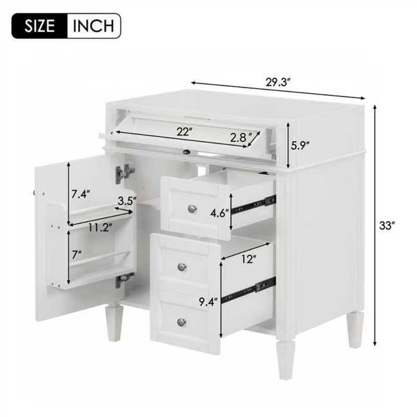 English Elm 30'' Modern Bathroom Vanity Cabinet With 2 Drawers, Tip-Out Storage & Elegant Design - No Basin N710P250685K