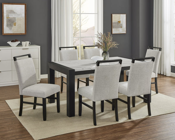 English Elm 5pc Dining Set modern multifunctional table with hidden end storage, built-in side drawers, upholstered ladder-back chairs Black,Light Gray,White 42.13 L x 61.42 W x 7.1 H B011S01941