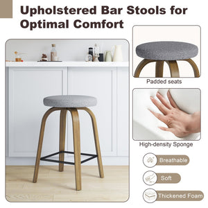 English Elm Swivel Backless Counter Stools Set of 2 with Fabric Seat Bentwood Legs Mid-century Modern Gray W3107P449831