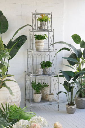 English Elm 25.5x17x80.5" Iron Etagere Three Tier Antique Shelf Twisted Rope Detail Tall Storage W2078P452902