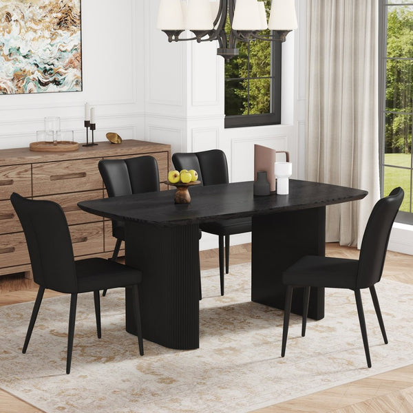 English Elm Table Set: Modern Black Wood Grain Dining Table With 4 Stylish Pu Chairs For Elegant Dining Experience W1151S04180-GIGA