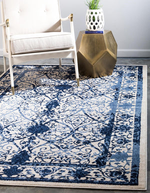 Unique Loom La Jolla Traditional Machine Made Floral Rug Ivory and Blue, Blue/Light Blue/Navy Blue 9' 10" x 14' 1"