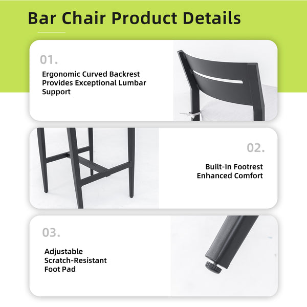 English Elm Modern 2Pc Bar Stools Set - Stylish Aluminum Patio Chairs With Ergonomic Design & Sunbrella Cushions W1886P300268