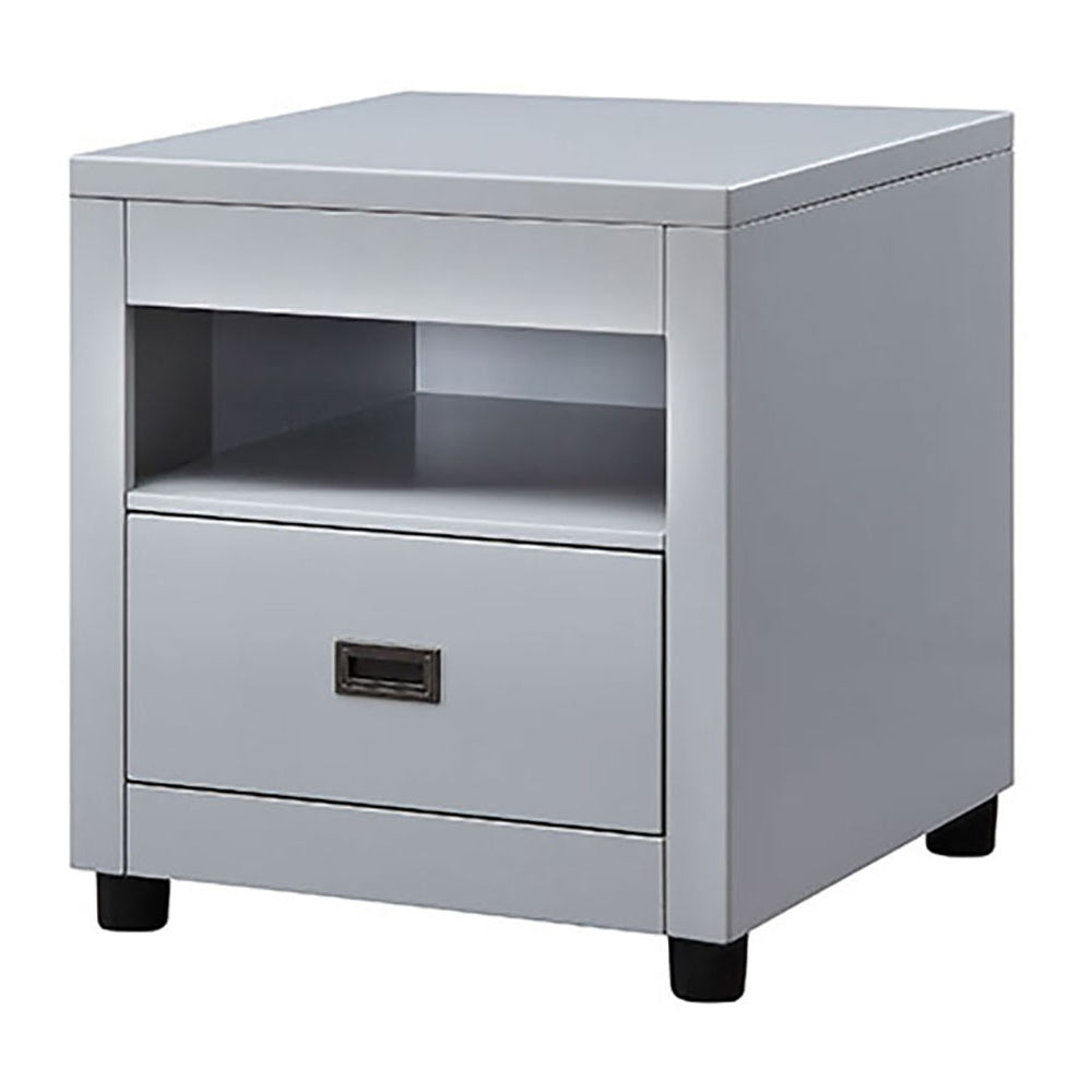 English Elm Dove Grey Storage End Table with Dovetail Drawer, Top Compartment & Round Legs for Durable Style B062P189192