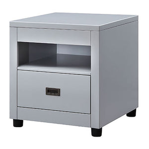 English Elm Dove Grey Storage End Table with Dovetail Drawer, Top Compartment & Round Legs for Durable Style B062P189192