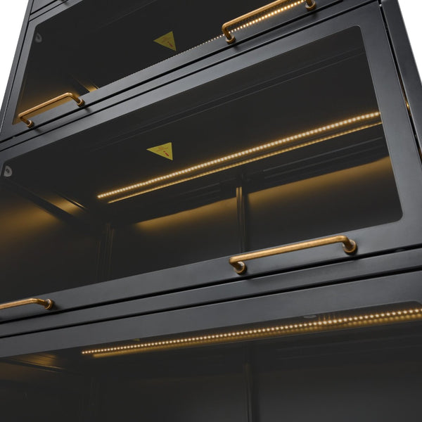 English Elm 76.75'' Tall Steel Barrister Bookcase with Led Lit Shelves and Brass Hardware Display Black SN845P397473B