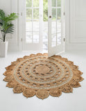Unique Loom Braided Jute Punita Hand Braided Novelty Rug Natural and White,  5' 1" x 5' 1"