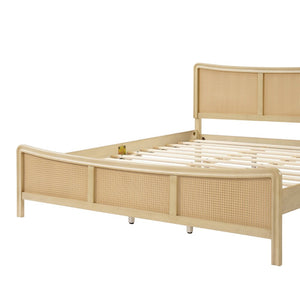 English Elm Curved Rattan King Bed Solid Wood Frame Antique White Bohemian Bedroom Design N758P390778N