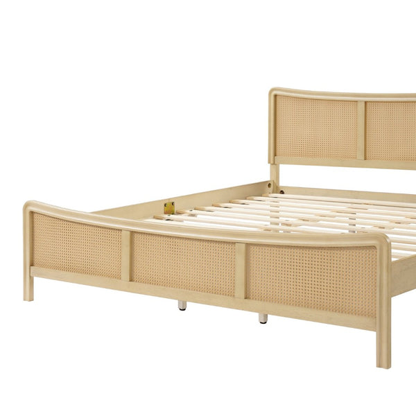 English Elm Curved Rattan King Bed Solid Wood Frame Antique White Bohemian Bedroom Design N758P390778N