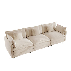 English Elm Mid-century Modern Three Seat Chenille Sofa with Pillows for Living Room Comfort W714S00900