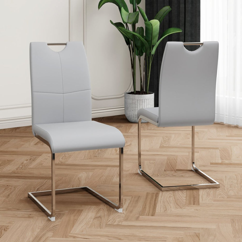 English Elm Modern Faux Leather Dining Side Chairs with Chrome Legs Ergonomic Set of 2 W210127282