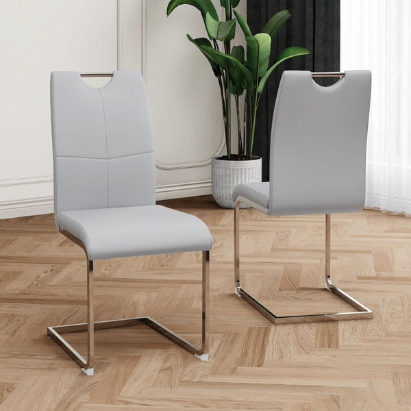 English Elm Modern Faux Leather Dining Side Chairs with Chrome Legs Ergonomic Set of 2 W210127282