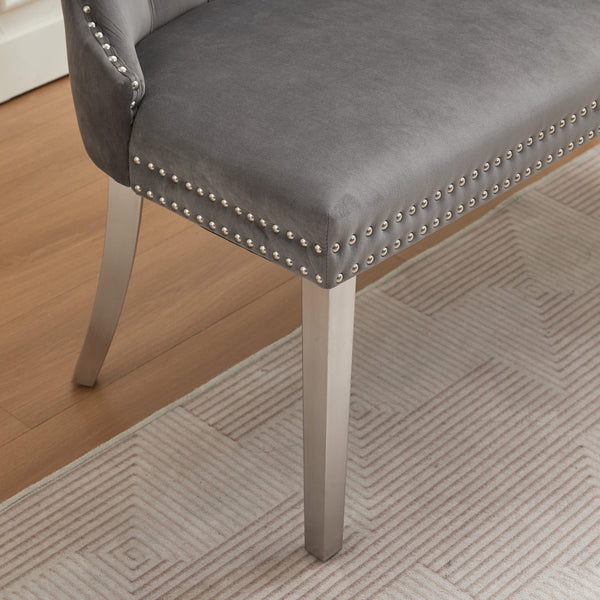 English Elm Velvet Mid-Century Double Dining Loveseat Bench with Hand-Tufted Buttons, Wingback Comfort, Luxe Seating Gray W1143P362520