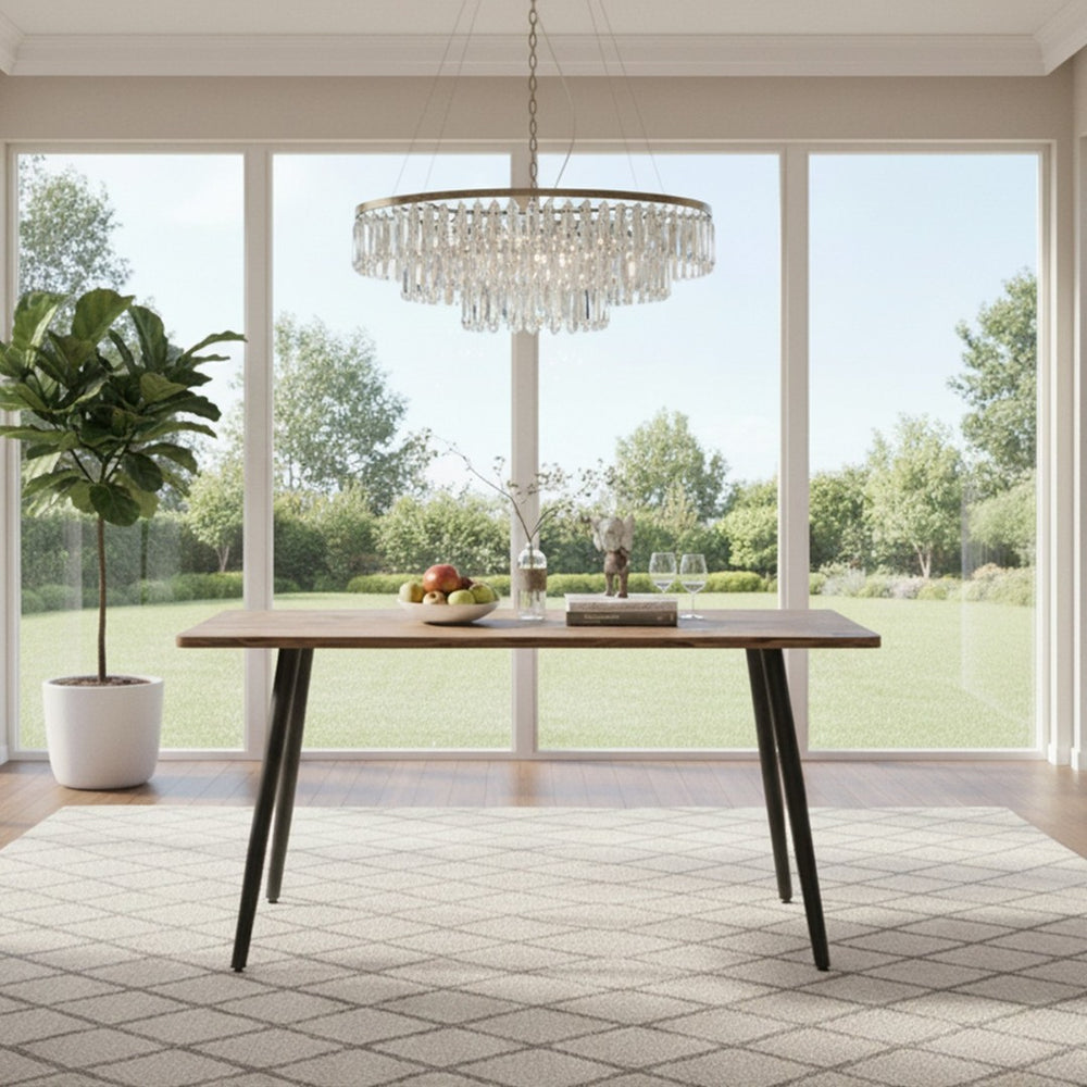 English Elm 47" Wood Grain Mdf Dining Set with Black Metal Legs and Four Pu Upholstered Chairs W2189S00842