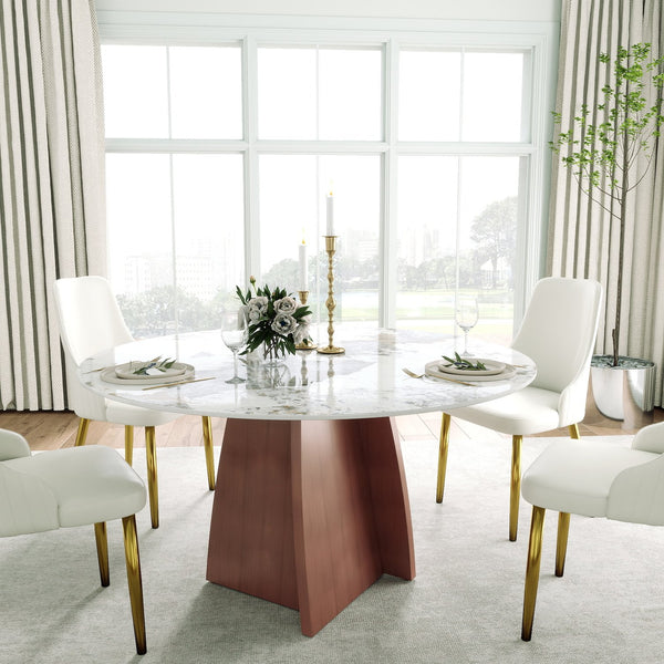 English Elm 53" Round Marble Dining Table - Stylish Iron Base, Seats 6, Ideal For Modern Dining Rooms & Kitchens W1535S00486