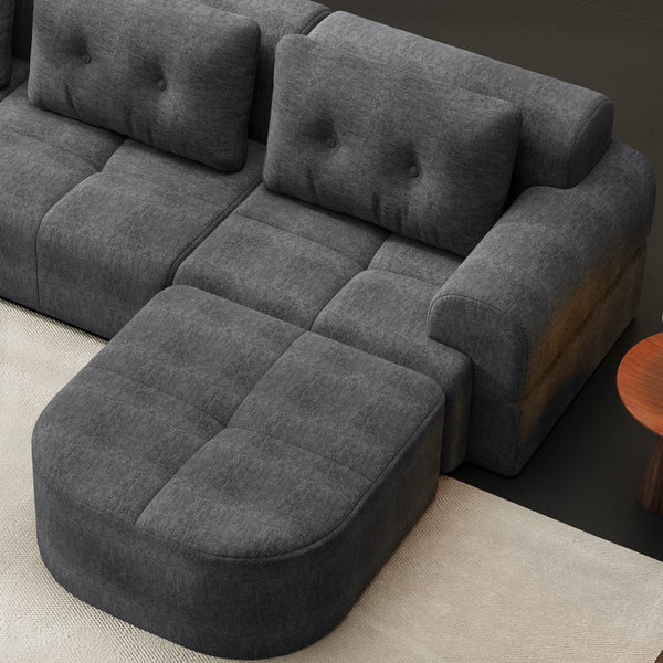 English Elm Modular Sectional Sofa with Chaise Full Foam Build Woven Fabric for Living Room Dark Grey W2379S00007