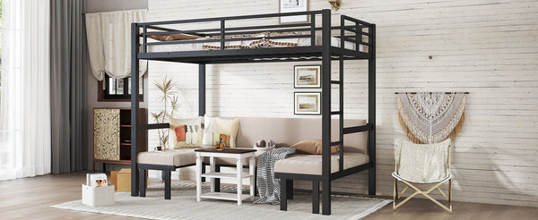 English Elm Full Metal Bunk Bed With Convertible Lower Sofa, Safety Rails & Space-Saving Design In Black Finish W1580S00207
