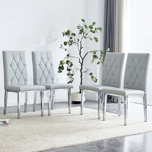 English Elm 4 Piece Dining Chairs.Light Gray Provides A Modern Feel, While The Checkered Buckle Design Has A Traditional and Classic Touch. Suitable For Various Occasions Such As Kitchens,Conference Rooms, Etc.