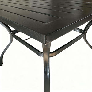 English Elm Metal Square Outdoor Dining Table Powder Coated Steel Slatted Top Seats Four W5159P445936