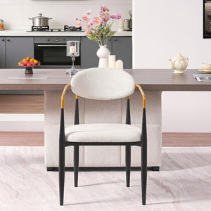 English Elm Modern Upholstered Dining Chairs Set of 2 Beige Fabric Gold Arm Black Frame W5501P462415