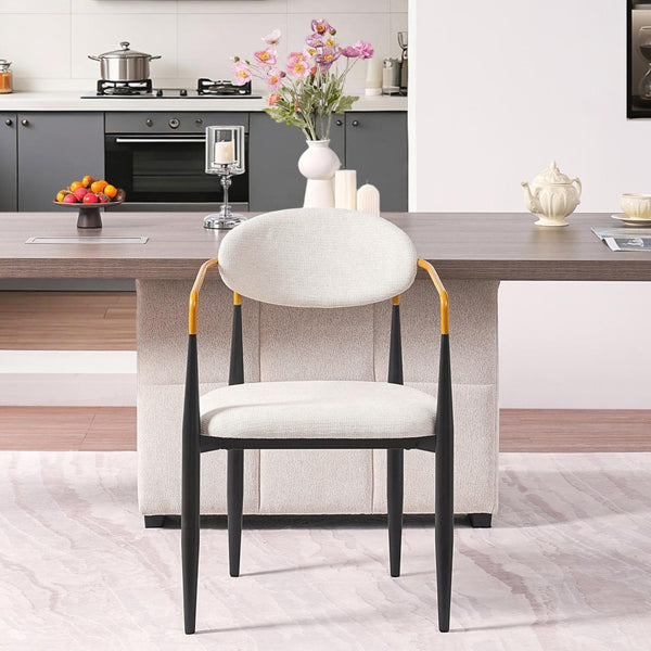 English Elm Modern Upholstered Dining Chairs Set of 2 Beige Fabric Gold Arm Black Frame W5501P462415