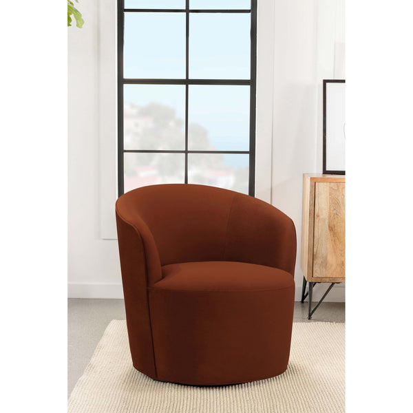 English Elm Resnick Burnt Orange Swivel Chair — Elegant Rounded Upholstered Accent Seat with Warm Wood Trim, Cozy Comfort and Style B062P358238