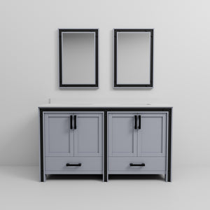 English Elm Dark Grey Double Bath Vanity With Cultured Marble Top & Matching Mirrors, Ample Storage & Style B2731S00923