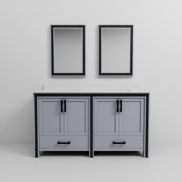 English Elm Dark Grey Double Bath Vanity With Cultured Marble Top & Matching Mirrors, Ample Storage & Style B2731S00923