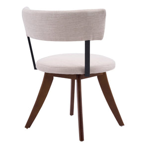 English Elm Modern Beige Fabric Dining Chairs Walnut Rubberwood Base Curved Back Set of 2 N768P391169W