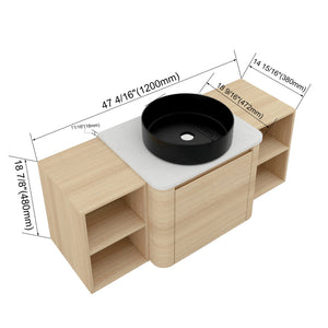 English Elm 48'' Wall-Mounted Bathroom Vanity With Elegant Ceramic Sink, Soft-Close Door & Ample Storage Shelves W999S00470
