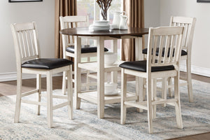 English Elm White White-Wash & Dark Cherry Counter Height Drop-Leaf Table with Dual Shelves, Space-Saving Rustic Charm B011P239558