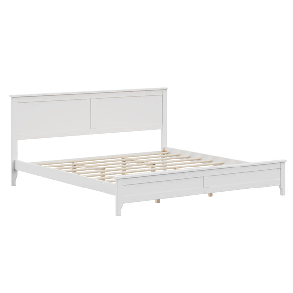 English Elm Modern White Solid Wood King Platform Bed with Elegant Slat Headboard, Pine/MDF, 650LB Capacity N701P300990K