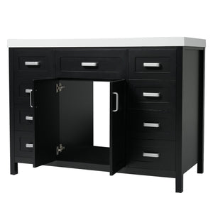English Elm Christopher Knight Home® - 48" Bathroom Vanity with Sink Combo | 2 Doors 8 Soft-Close Drawers, Resin Top, Pine Legs Black N759S337621B