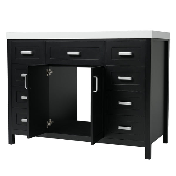English Elm Christopher Knight Home® - 48" Bathroom Vanity with Sink Combo | 2 Doors 8 Soft-Close Drawers, Resin Top, Pine Legs Black N759S337621B