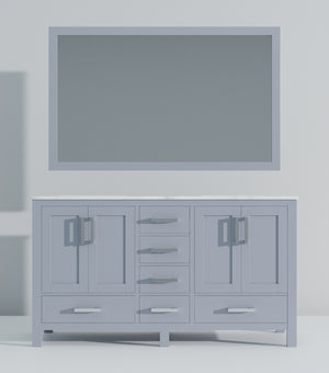 English Elm Dark Grey Double Bath Vanity With Carrara Marble Top & Mirror - Stylish Storage For Your Bathroom Upgrade B2731S00697