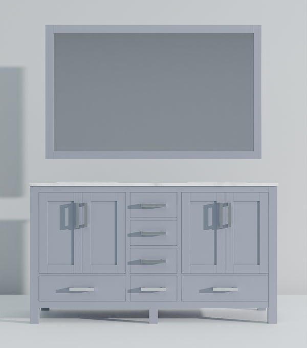 English Elm Dark Grey Double Bath Vanity With Carrara Marble Top & Mirror - Stylish Storage For Your Bathroom Upgrade B2731S00697