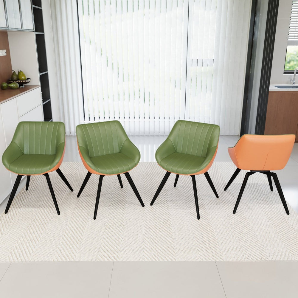 English Elm A Set of 4 Mid-century Pu Leather Dining Chairs with Powder-coated Black Metal Legs W2189S00832