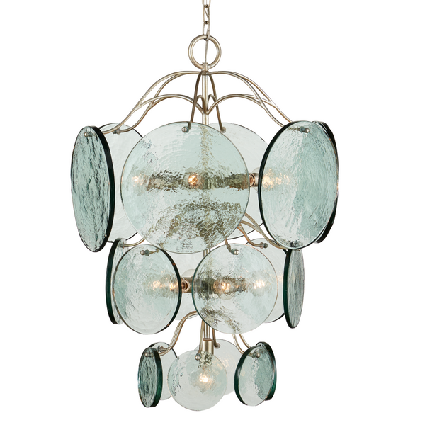 Rovigo Chandelier - Elegant Silver Leaf Design with Recycled Glass Discs for Contemporary Spaces