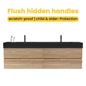 English Elm Galan 72 Inch Double Sink Vanity Fluted Wood Quartz Top Freestanding Bathroom Cabinet W1865S00169