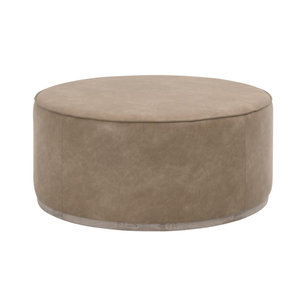 Essentials for Living Vale Square Vegan Leather Ottoman with Solid Ash Plinth Base for Modern Living Rooms 6433-L.IVT/NG