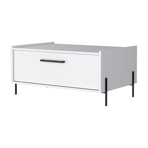 English Elm Glendale Modern Coffee Table with Flip-Down Door and Open Shelf, Scratch-Resistant Melamine Storage White 33.5 L x 23.6 W x 2.8 H B128P244985