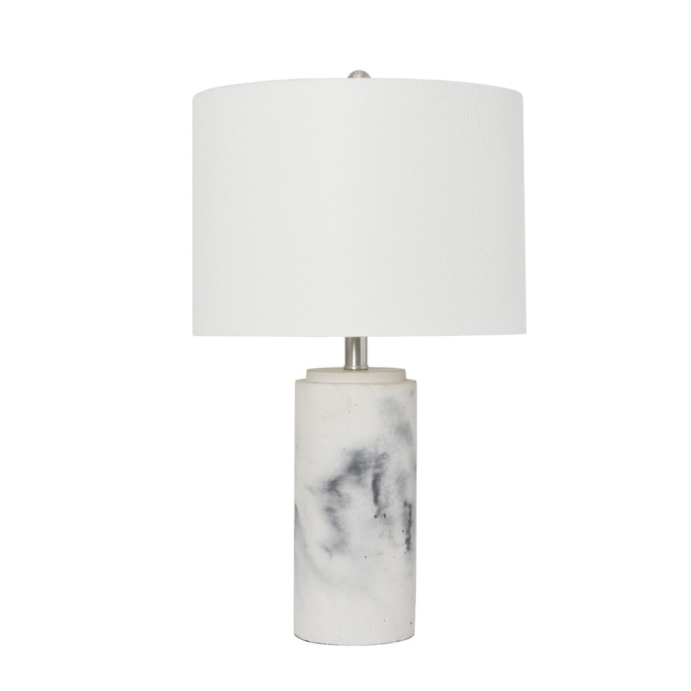 HomeRoots 24" Modern Faux Marble Concrete Table Lamp with White Drum Shade for Stylish Ambient Lighting 643371