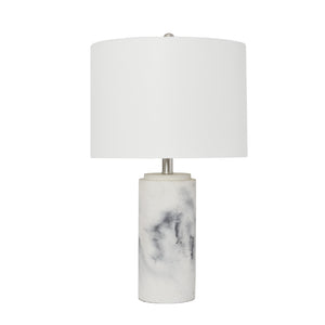 HomeRoots 24" Modern Faux Marble Concrete Table Lamp with White Drum Shade for Stylish Ambient Lighting 643371