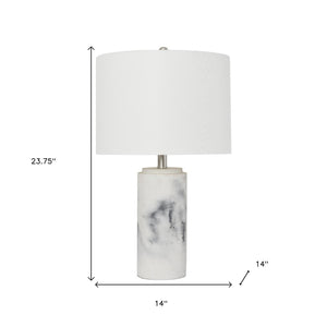 HomeRoots 24" Modern Faux Marble Concrete Table Lamp with White Drum Shade for Stylish Ambient Lighting 643371
