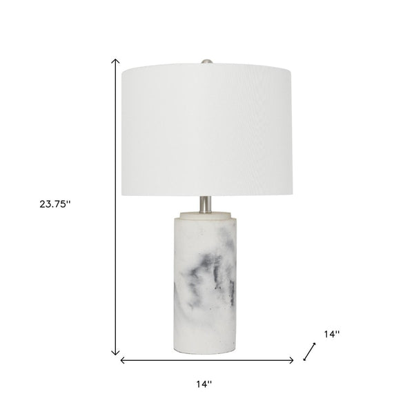 HomeRoots 24" Modern Faux Marble Concrete Table Lamp with White Drum Shade for Stylish Ambient Lighting 643371