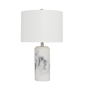 HomeRoots 24" Modern Faux Marble Concrete Table Lamp with White Drum Shade for Stylish Ambient Lighting 643371